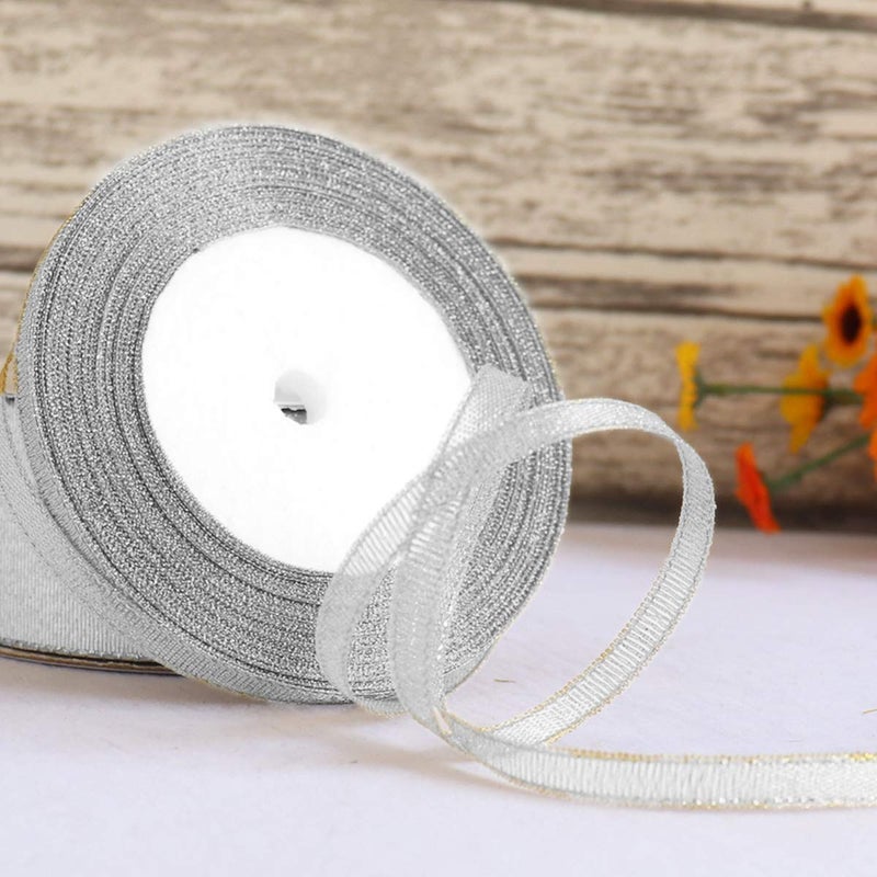 Oubaka 4 Roll Glitter Metallic Ribbon Gold Silver Glitter Ribbon for Gift Crafters Wedding Party Birthday Wrap Hair Bows Floral Projects Wrapping Decorations DIY Crafts Arts(1/4inx22m) - Image 5